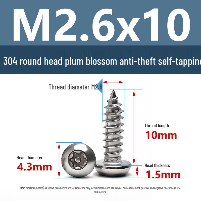 Yigu 304 Anti-Theft Torx Pin Self-Tapping Screws: M2-M5 Round Head, Mushroom Head, Pointed Tail Wood Screws