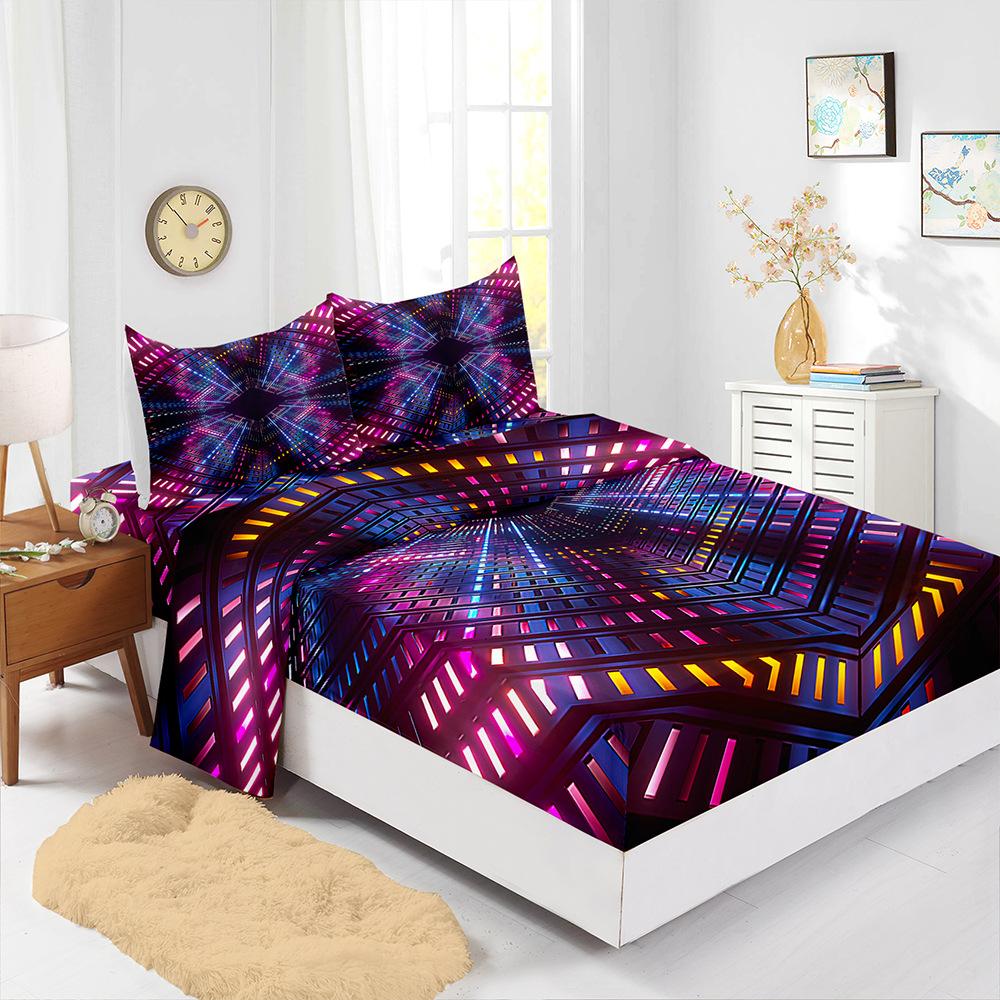 Four-Piece Mattress Set 3D Texture Pattern 3D Digital Printing Kit Mattress Protective Cover