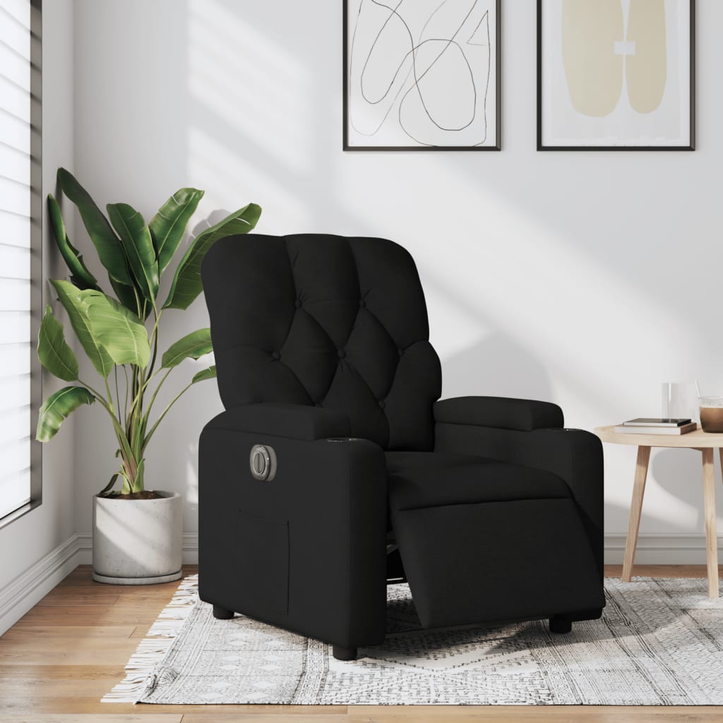 Electric Recliner Chair Black Fabric