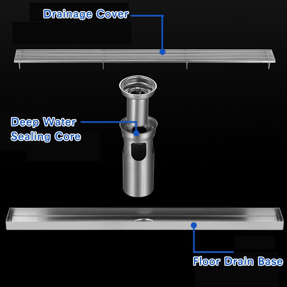 Badezimmer-Bodenablauf USU304 Edelstahl Streifen Rechteck Dusche Lange lineare Entwässerung Seitenbodenabläufe für Küchentoiletten