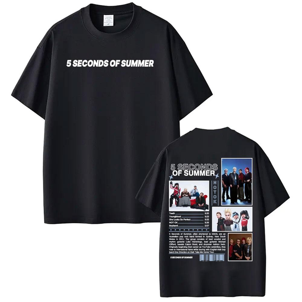 Band 5 Seconds of Summer World Tour Merch T Shirt Unisexs Clothing Fashion Hip Hop Style T Shirts 100 Cotton Short Sleeve Tshirt