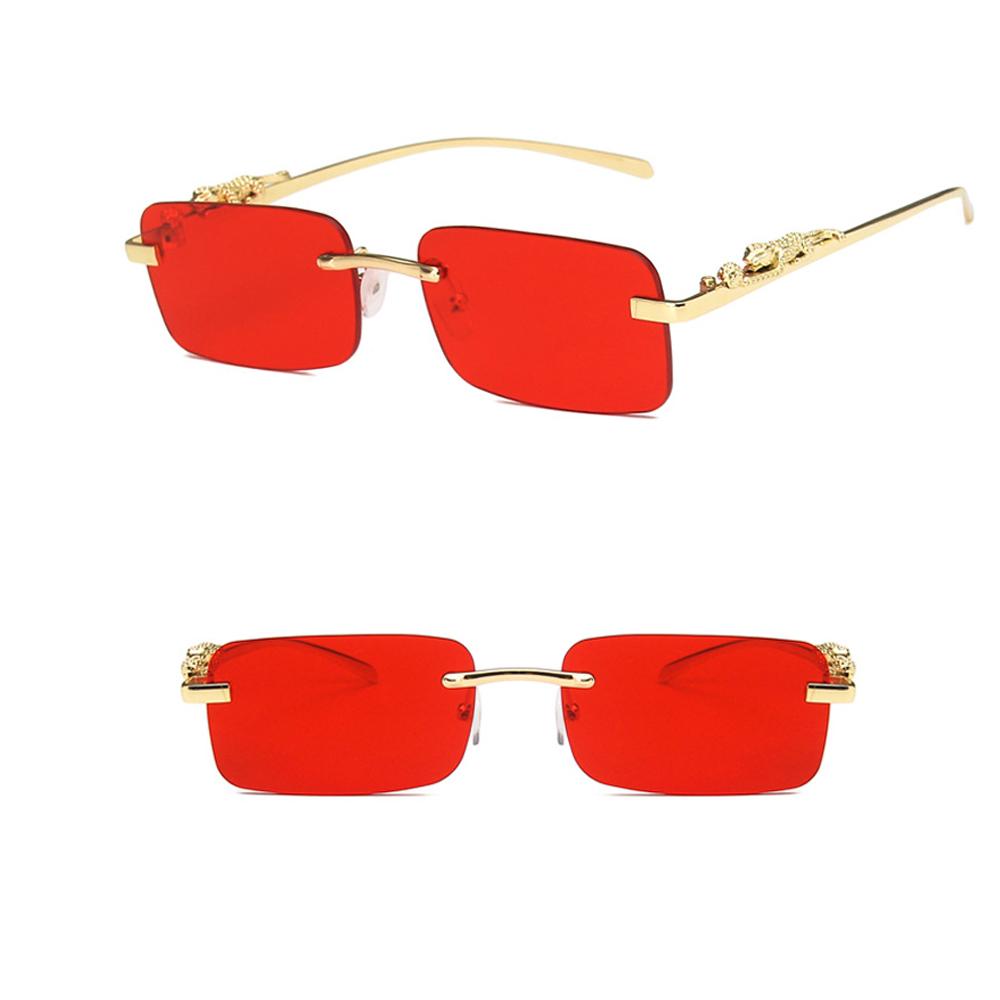 Rimless Rectangle Sunglasses Retro Clear Ocean Lens Sun Glasses Cheetah Decoration Shades UV400 Eyewear for Women Men