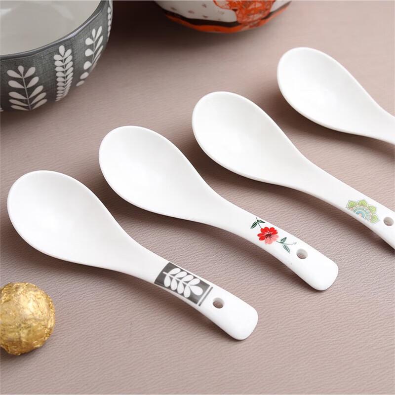Chinese Style Printed Ceramic Bowl & Spoon Set