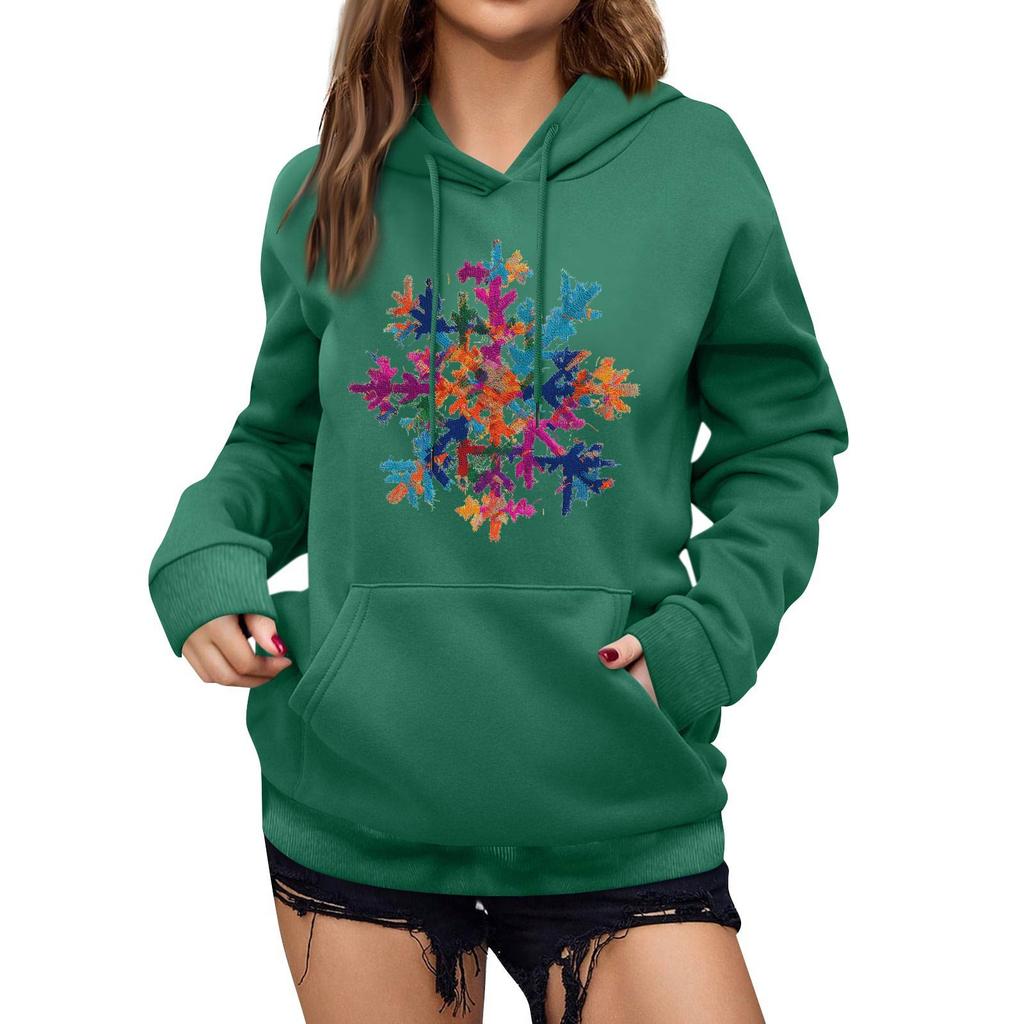 Women's Winter Christmas Printed Pullover Hooded Sweatshirt Fleece Long Sleeve Sweatshirt