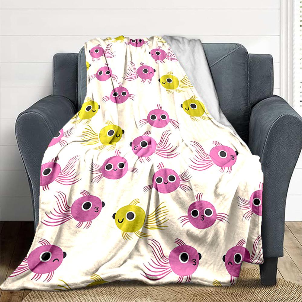 1pc Fish Friends Print Blanket   Lightweight Flannel Throw Blanket For Sofa, Bed, Living Room, Office, Outdoor Travel, Camping