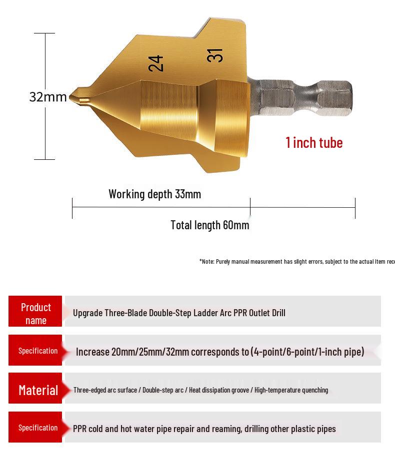 Upgraded Three-Blade PPR Outlet Drill Bit for Plumbing and Electrical Pipe Installation