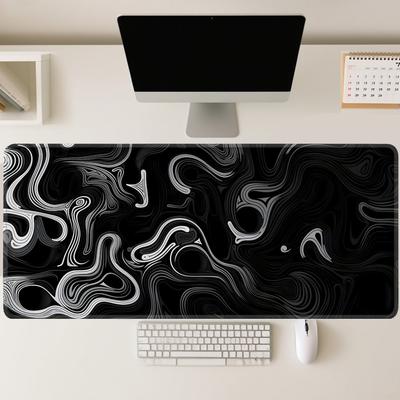 Black Fluid Mouse Pad Large Computer Office Game Table Mat 90x40 Xxl Rubber Nonslip Stitched Edge Keyboard Mats Long Desk Pads
