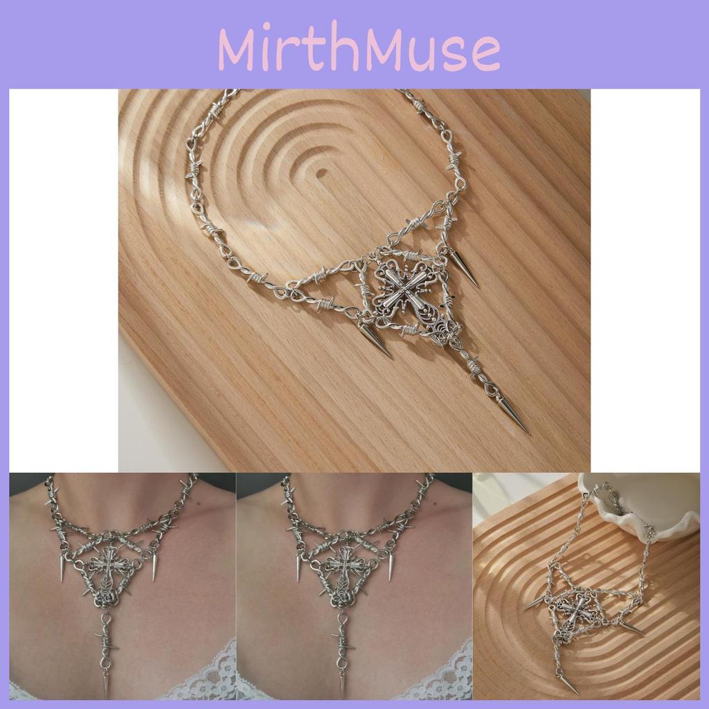 Unique Geometric Design Thorn Cross Pendant Necklace For Women Fashionable Casual Style