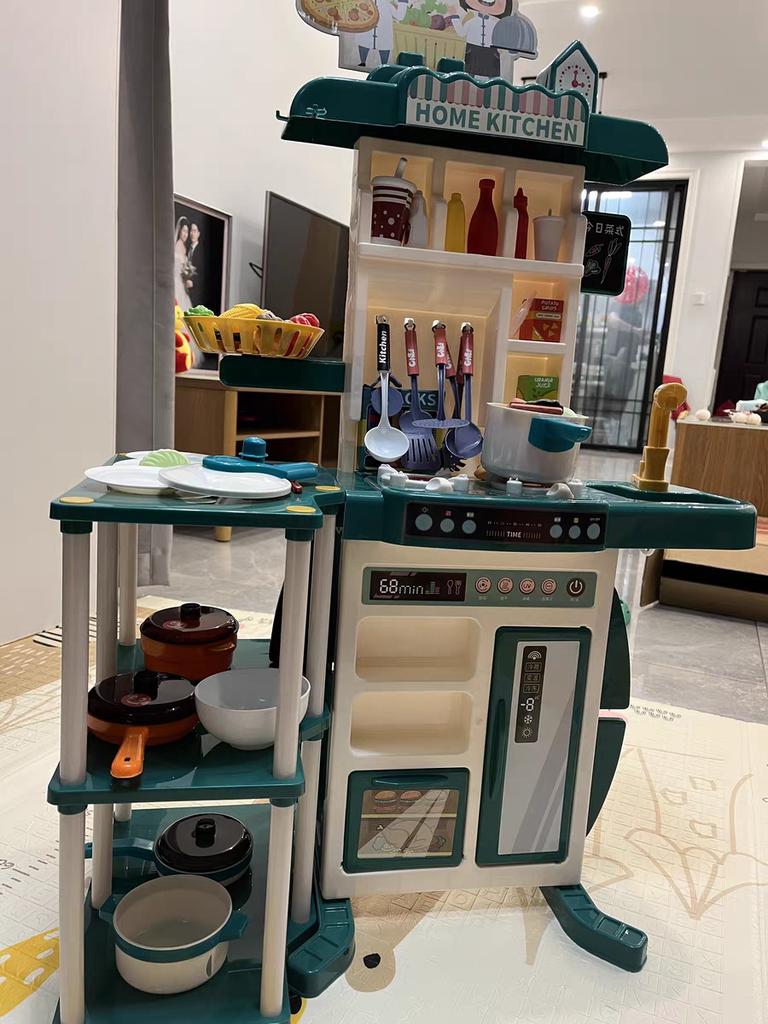 95cm Kids Simulation Kitchen Toy Large Play House Mini Food Pretend Cooking Dining Spray Kitchen Baby Girl Christmas Puzzle Gift