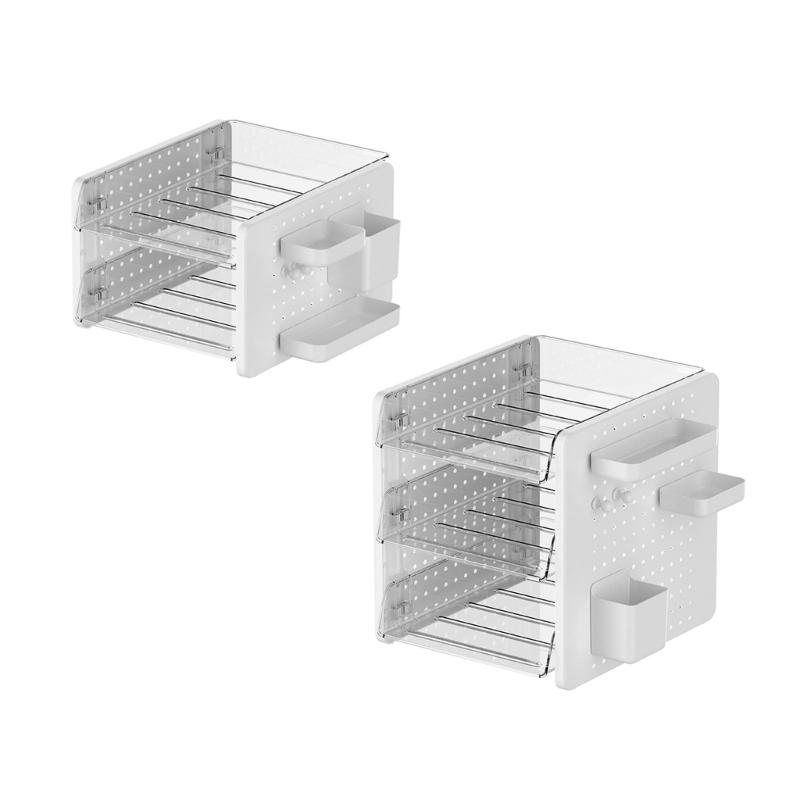 Multifunctional Desktop Organizer 2/3 Tiered File Tray Stackable Paper Letter Tray Organizers With Pen Cup and Pegboard