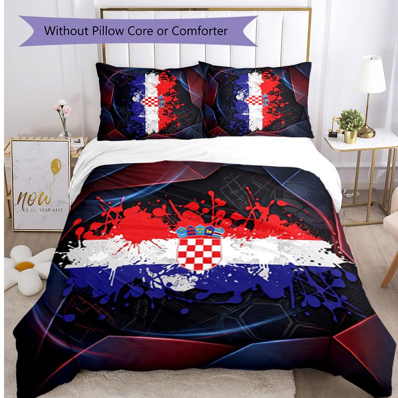 Croatia Football Printed Bedding 3 Piece Set Cozy Breathable Bed Cover Set as Housewarming Holiday Gift