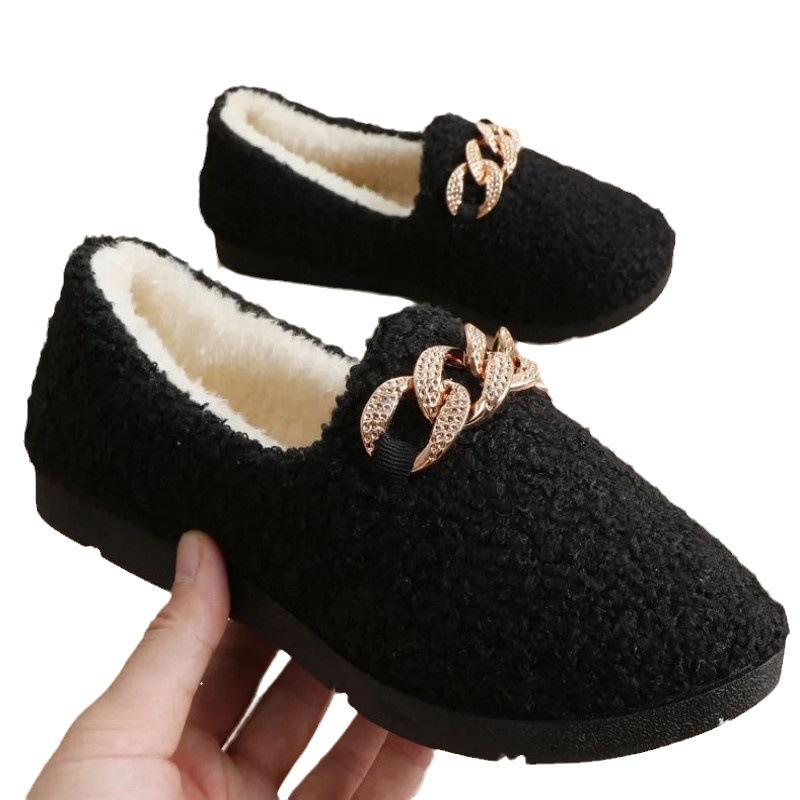 Winter new Doudou shoes fluffy shoes wear flat-bottomed velvet cotton shoes thick-soled bow cotton shoes low-top warm shoes