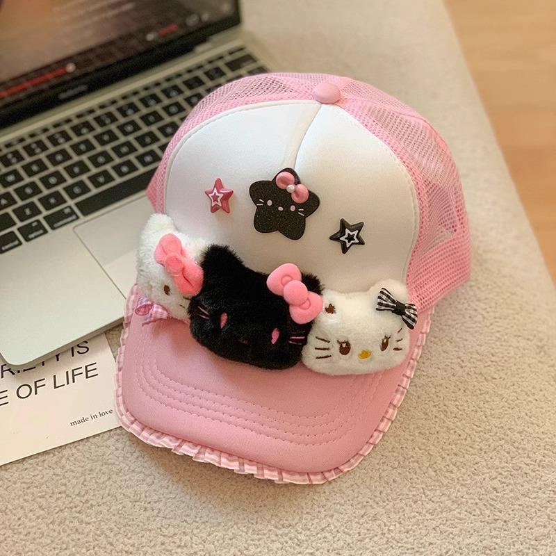 New Cute Kitty Cat Bow Cap Children Yk Yabi Wind Show Face Small Breathable Baseball Cap