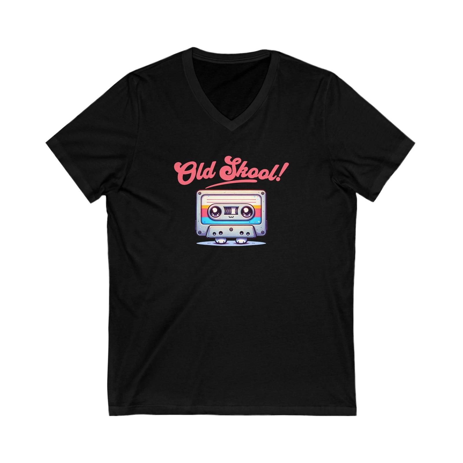 

Retro V-Neck Tee with Old Skool Design, Old School, Vintage Music Shirt, Tape 4XL