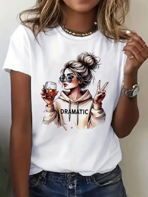 Streetwear 90s Unisexs Casual Graphic TShirt Dramatic Print With Wine Print Short Sleeve T Shirt Clothing Top Tee