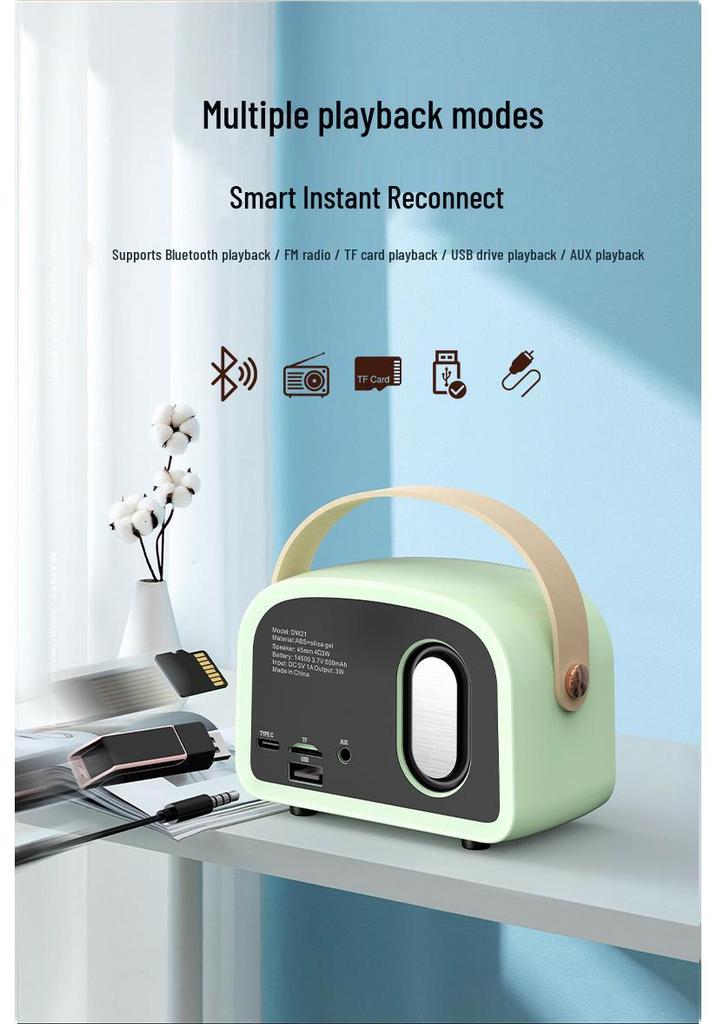 DW21 Retro Bluetooth Portable Mini Speaker - Wireless, Handheld, Ideal for Home & Outdoor Use, Personalized Gift.