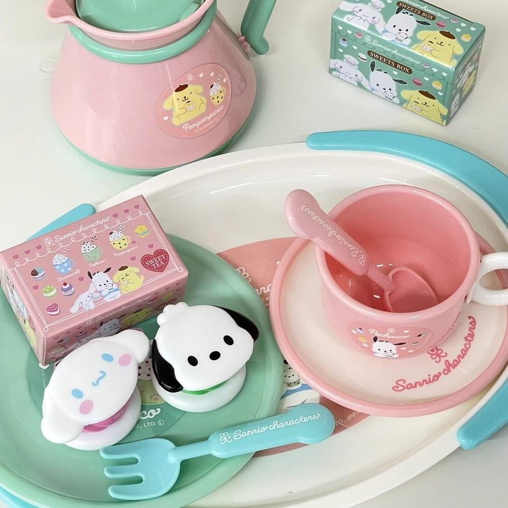 Toyroyal Sanrio Characters Tea Time Play Kitchen Set Cups Pot Forks Spoons Food Cinnamonroll Pochacco Pompompurin