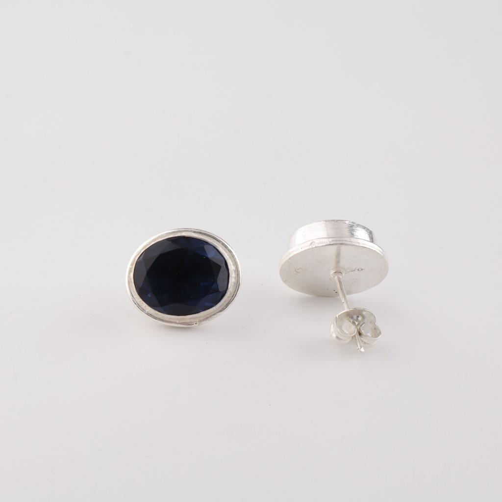 London Blue Topaz Gemstone 925 Sterling Silver Jewelry Handmade Women Stud 0.5" EE-178-9