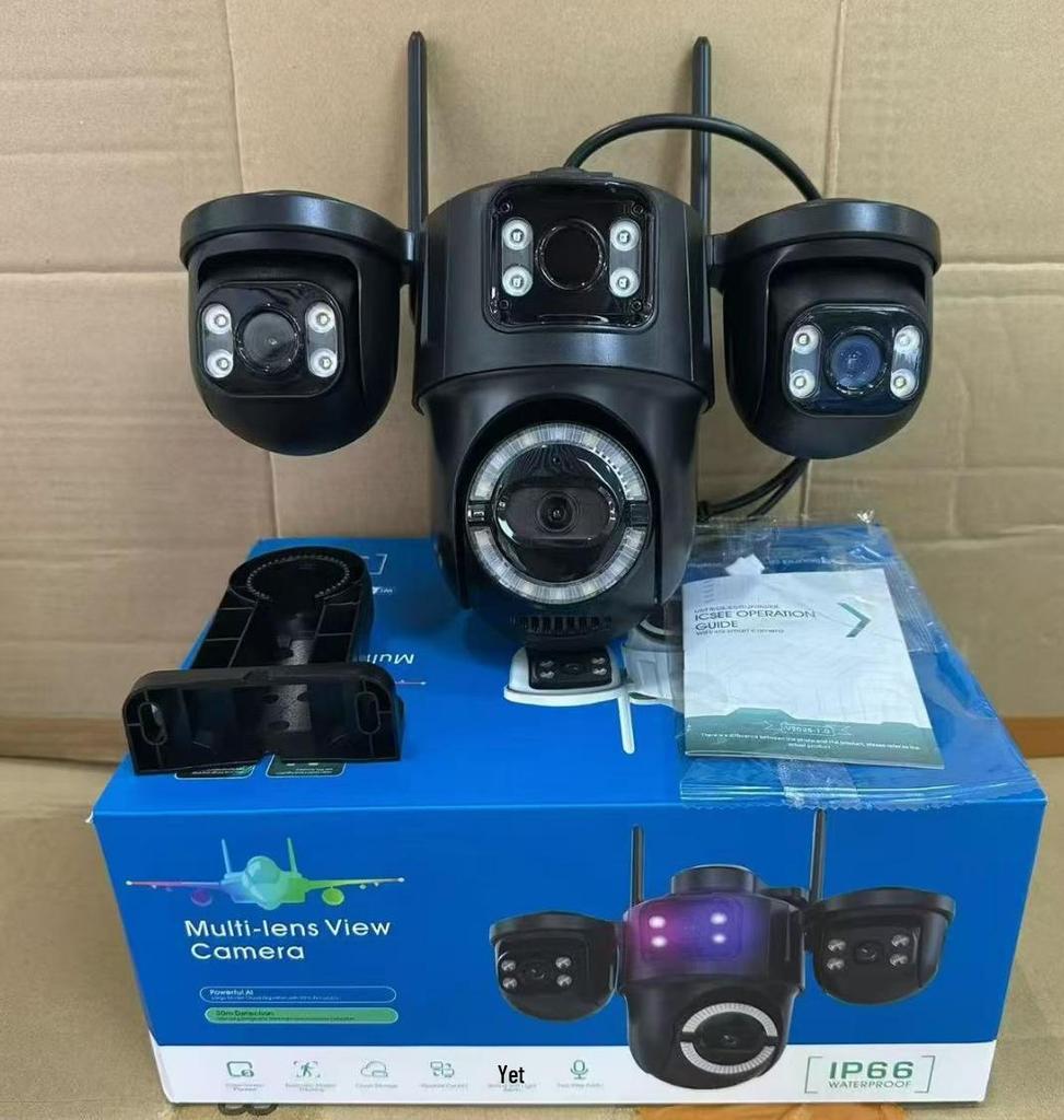 iCSee Outdoor Triple-Lens HD Night Vision Camera with Three-Screen Display and WiFi Monitor