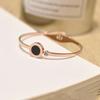 European American Retro Roman Numeral Rose Gold Titanium Steel Open Cuff Bracelet with Rhinestones - Women's Simple Korean Style