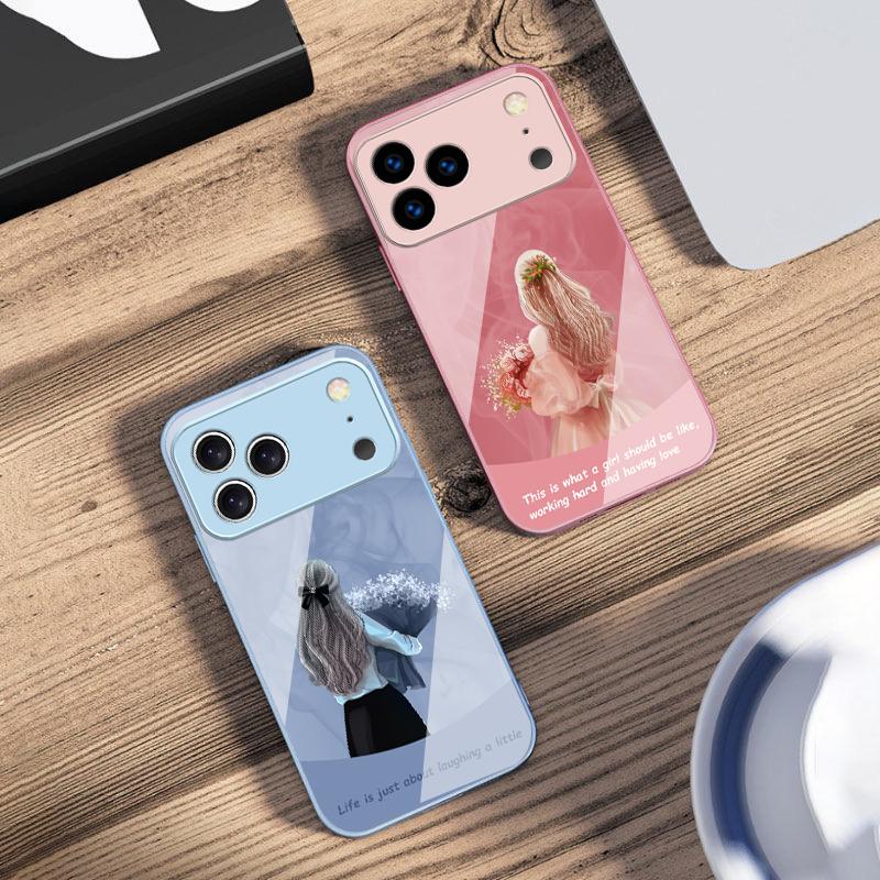 The girl holding flowers For iPhone 17 Air 16 E 15 14 13 Plus 12 mini 11 17 Pro Max XR Xs Max 16E 7 8 Tempered Glass Phone Case