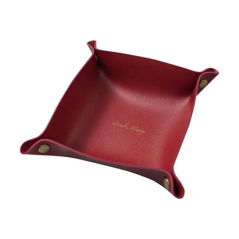 Nordic Leather Desktop Storage Tray Pu Leather Jewelry Cosmetic Key Storage Tray Desktop Folding Organizer Storage Box For Home