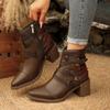 Fashion Comemore Vintage Belt Buckle Short Fashion Boots Women Chunky Heel Side Zipper Women's Shoes Gladiator Knight Botines Femininos
