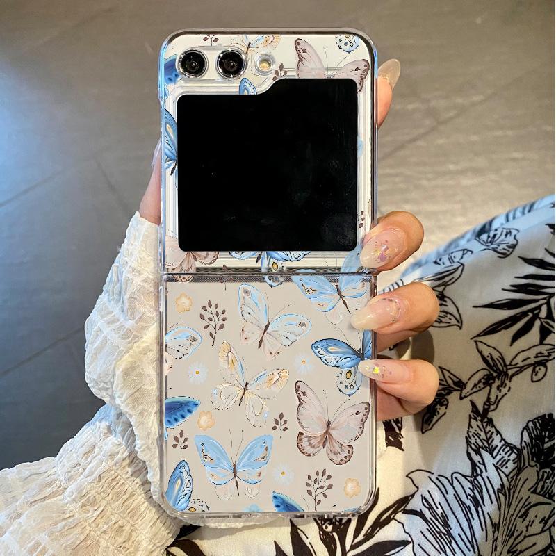 Custodia Pieghevole Trasparente con Stampa Farfalla Dorata Per Samsung Galaxy Z Flip 7 6 5 4 3 5G Cover Rigida per Telefono Per Samsung Z Flip5 Flip6 Flip7