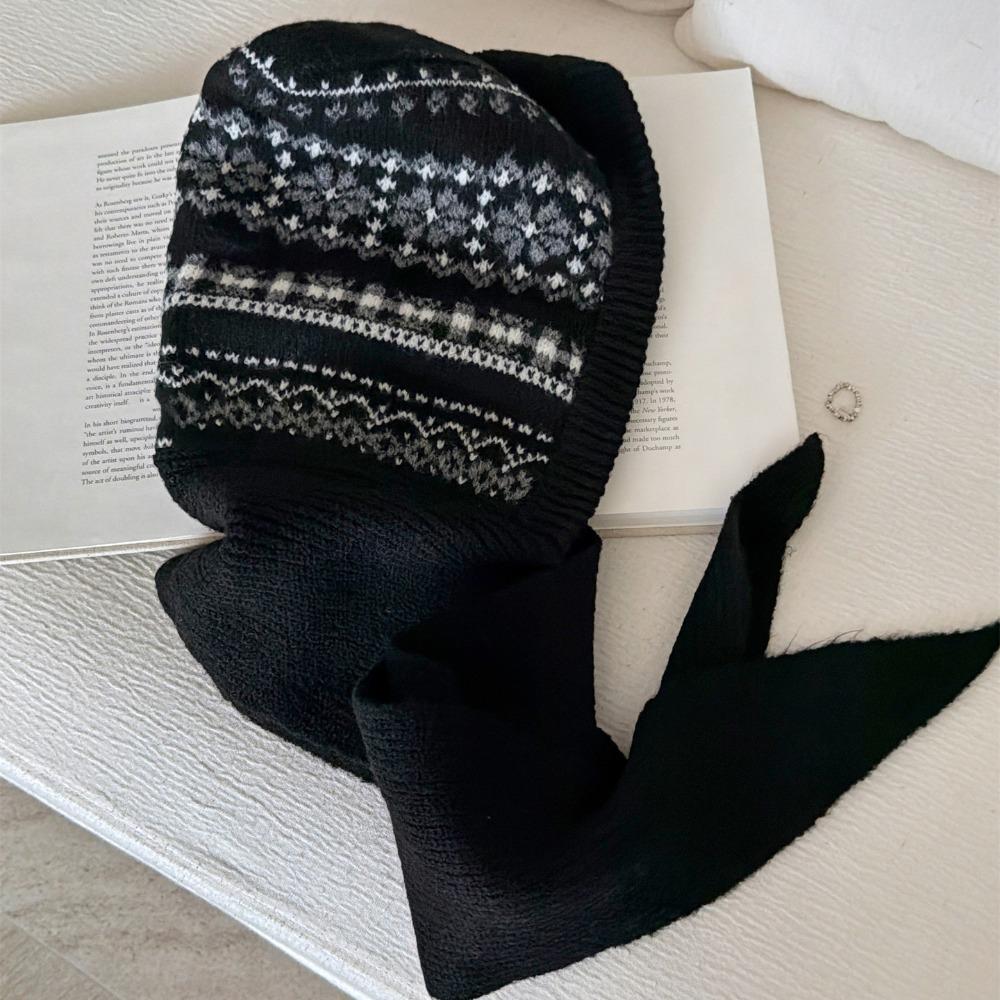 Fair Isle Style Ear Protection Hat Scarf Cap Winter Cap Warm Hooded Hat  Outdoor