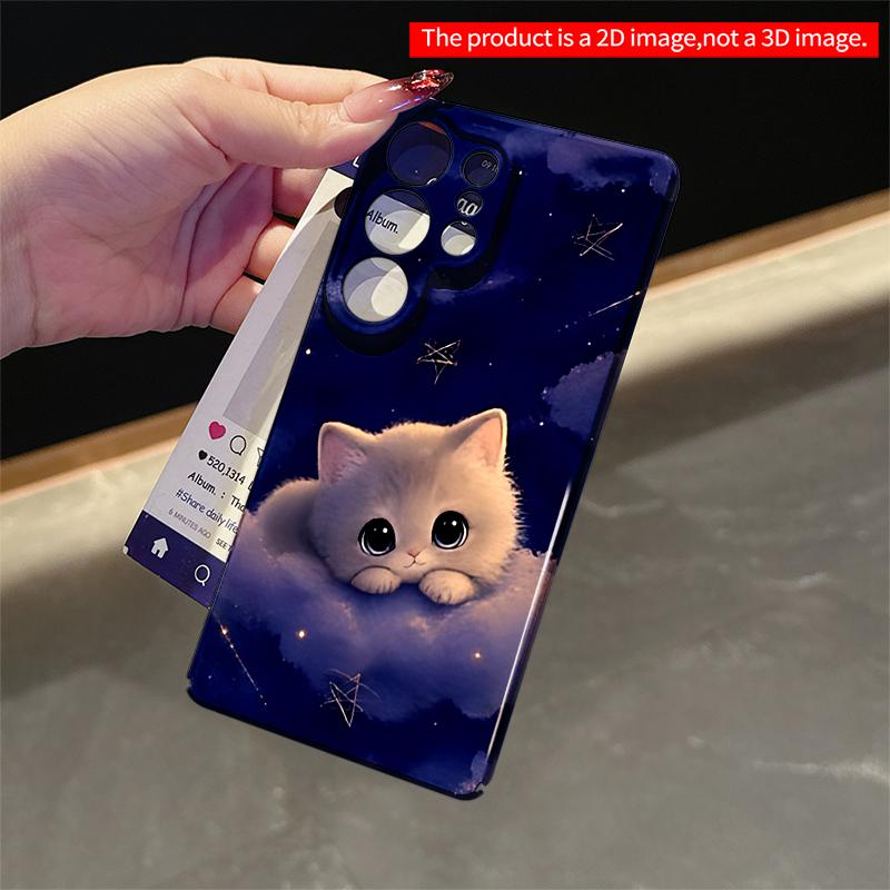 2DFlat Samsung phone case Whimsical Kitten on Clouds Under Starry Sky Applicable to Galaxy S23 S24 S25ULTRA S26 A12 A14 A15 A16 A54 A55