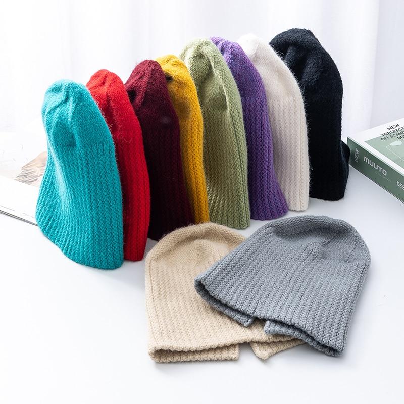 New Women Hat Kpop Style Autumn And Winter Hat Soft Beanie Hats For Women Leisure Back Split Teens Ponytail Knitted Cap