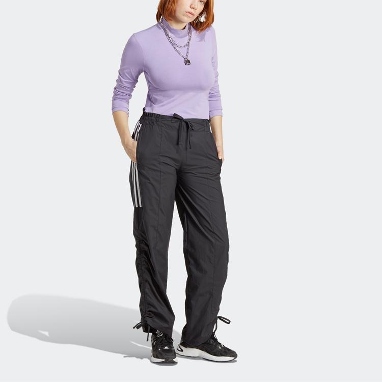 Adidas Originals Trefoil Logo Print Striped Loose Sweatpants Women Bottoms Black HN4498