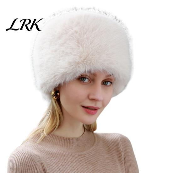 Soft Polyester Hat Women Fuzzy Brimless Hat, Warm Faux Fur Solid Color Elastic Thermal Ushanka Plush Winter Fluffy Bucket for Cold Weather Stylish