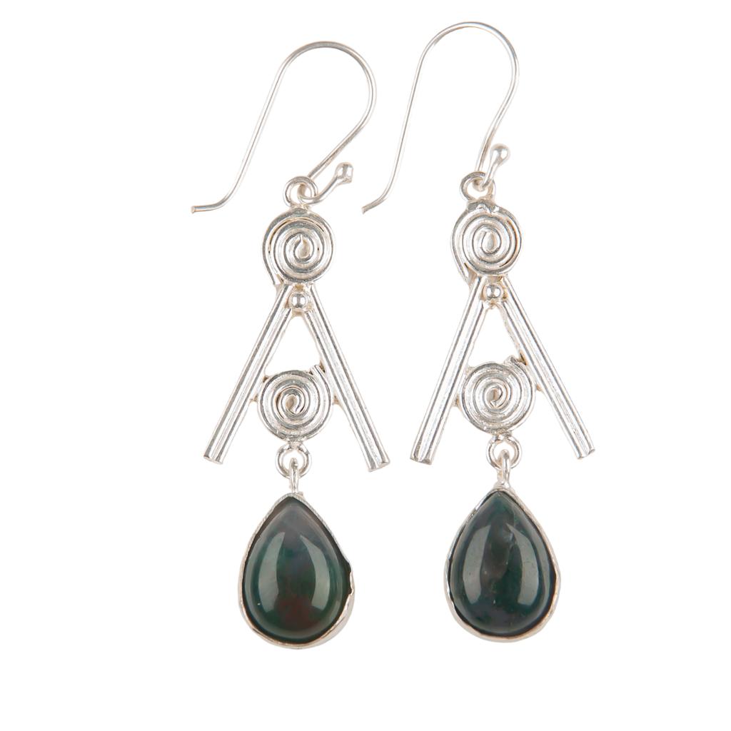 Rare Moss Agate Gemstone 925 Sterling Silver Jewelry Handmade Hook Earrings 2.4" EE-86-28