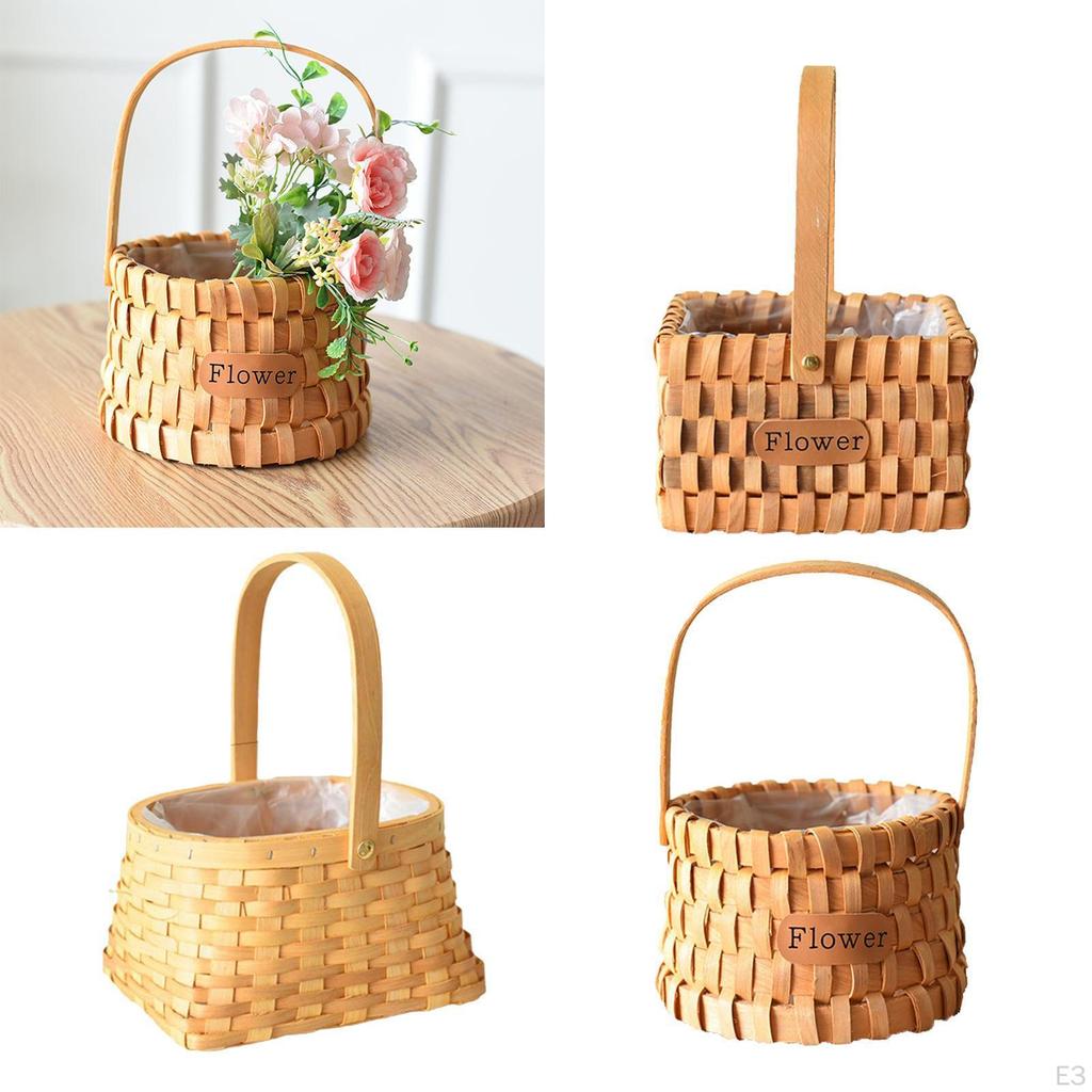 Decorative Hanging Rattan Woven Flower Hand Baskets Pinic Storage Containers for Tabletop Home and