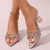 Elegantní lodičky na vysokém podpatku s špičatou špičkou, letní dámská móda, sandály s průhledným křišťálovým podpatkem, dámské lesklé boty s flitry na banketovou párty