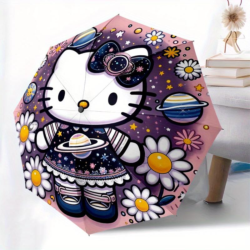 Hello Kitty, Space Theme Automatic opening and closing folding umbrella with 8-rib frame and compact travel design, perfect for all occasion