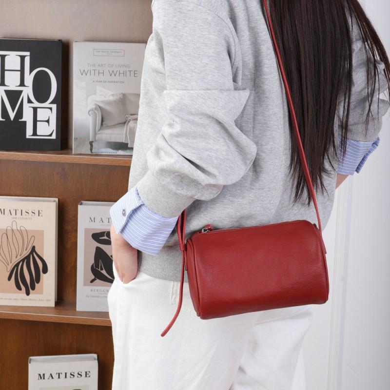 Genuine Leather Cylinder Toe Cover Layer Cowhide Natural Fall Shoulder Crossbody Bag Women Retro Simple Armpit