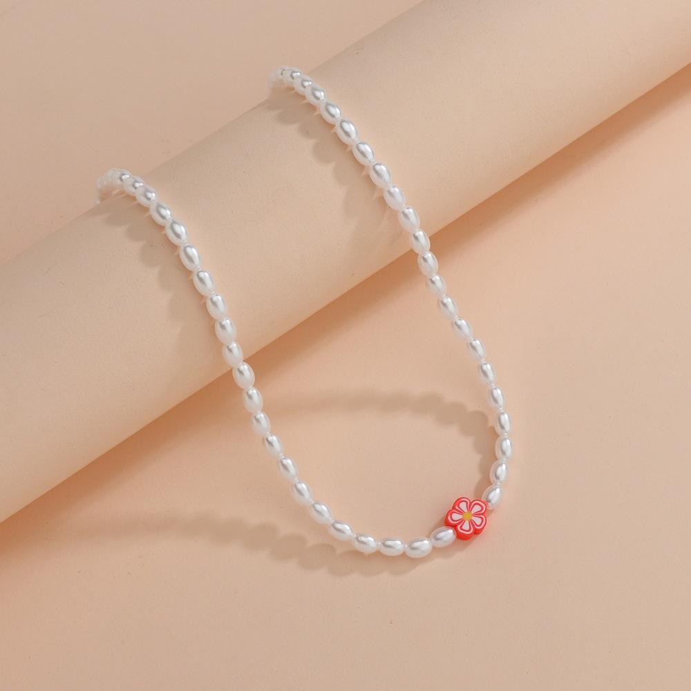 Personality popular, pearl mix and match flower beaded necklace women's simple collarbone chain choker