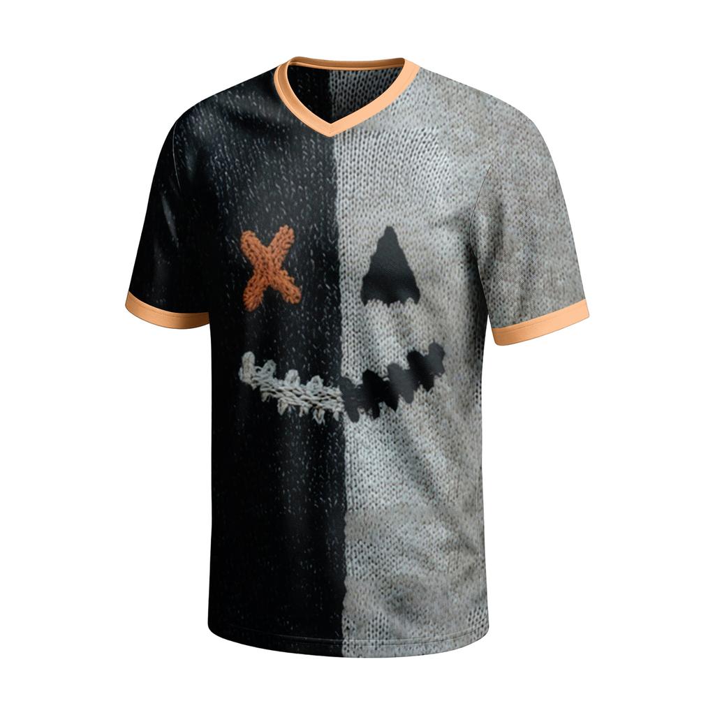 Men's Short Sleeve V-Neck T-Shirt with Halloween Print for Casual Daily Wear