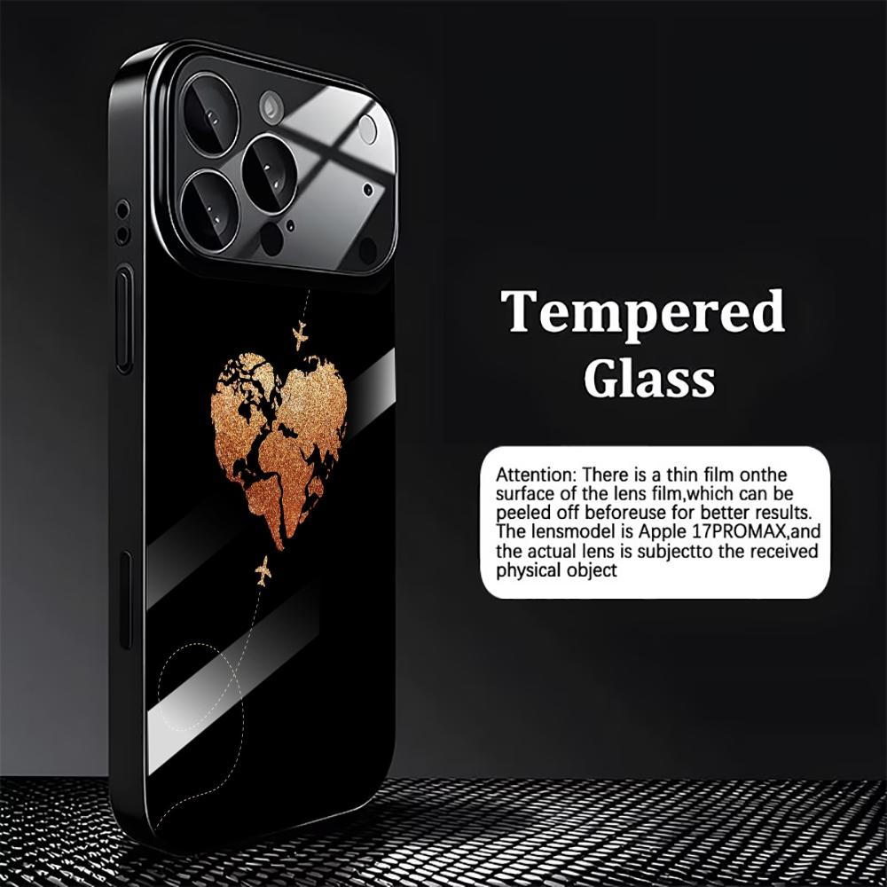 Glitter World Map Heart mobile phones Glass phone case for iphone 17 pro max cover for iPhone 17 16 15 14 13 12 11pm Pro Plus