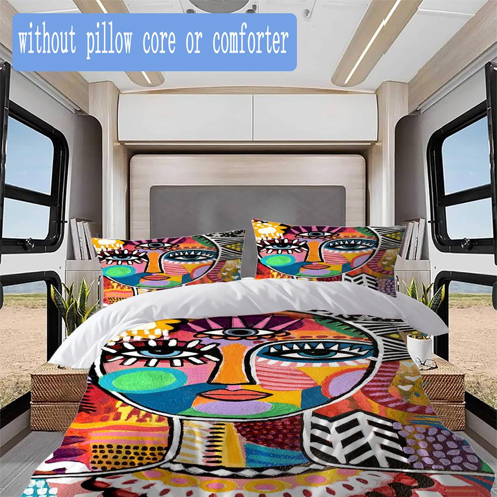 Colorful Abstract Art Face Pattern Bedding,Quilt Set Quilt Cover Pillowcase Home Birthday Gift (1*duvet Cover+2*pillowcase,without core)ZSJT0917029