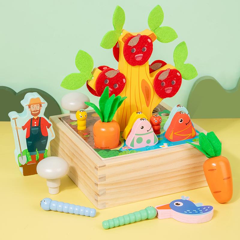 Wooden Magnetic Orchard Play Set - Interactive Fruit Trees And Vegetable Garden Toy To Develop Children s Fine Motor Skills