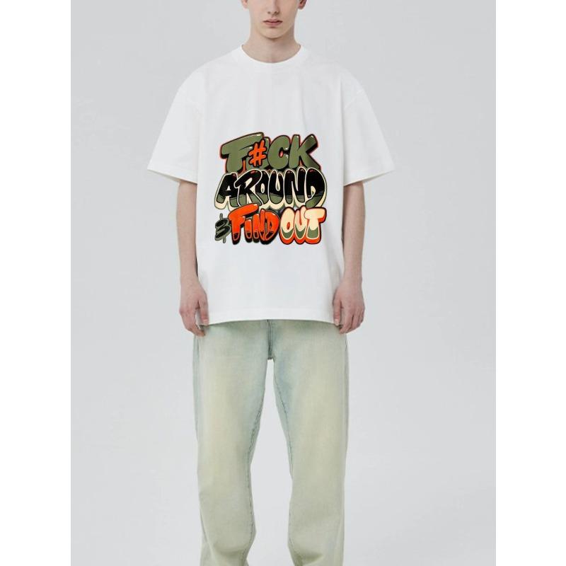 Black T Shirt with Fck Around and Find Out Graffiti Print Casual Streetwear for Men and Women