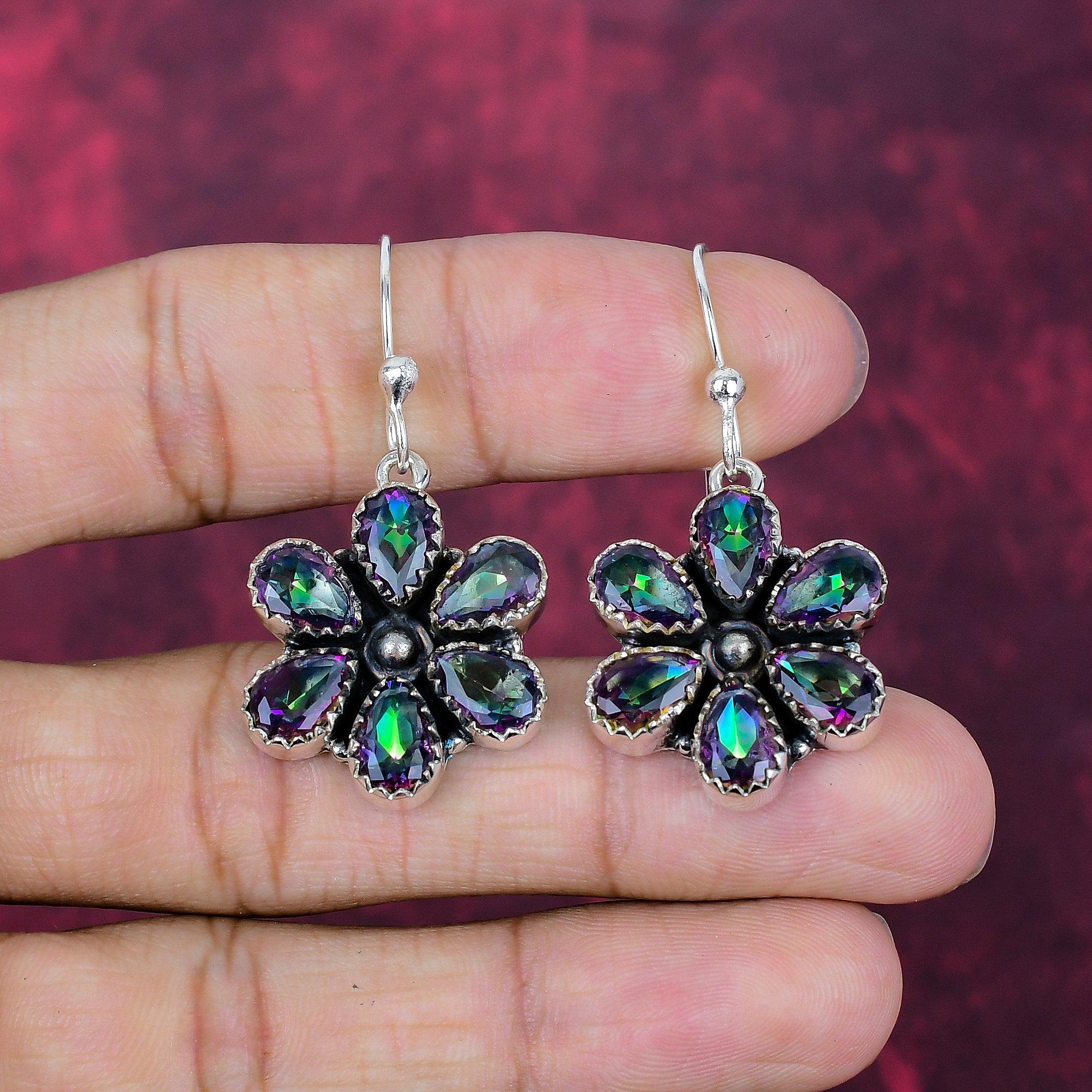 

Серьги Mystic Topaz из цельного серебра 925 пробы, серьги с драгоценными камнями ручной работы, на День памяти белый