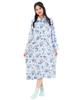 SAZAC KikiLala Nightgown Pajama Fluffy Twin Stars Long Open Flannel Loungewear Dress, Women's, Print, Sleeve, Front, Fall/Winter (Sax/M-L/san1983)