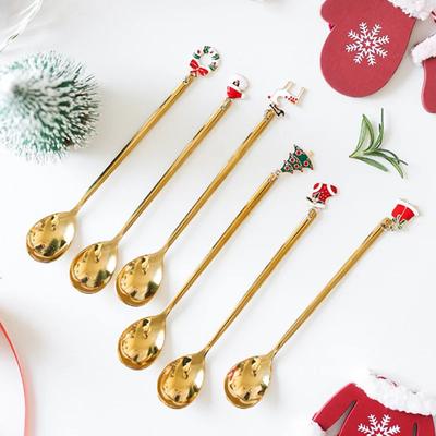 Christmas Spoon Santa Claus Xmas Tree Pendant Spoon for Happy New Year Christmas Party Gifts Dessert Coffee Teaspoon Dinnerware
