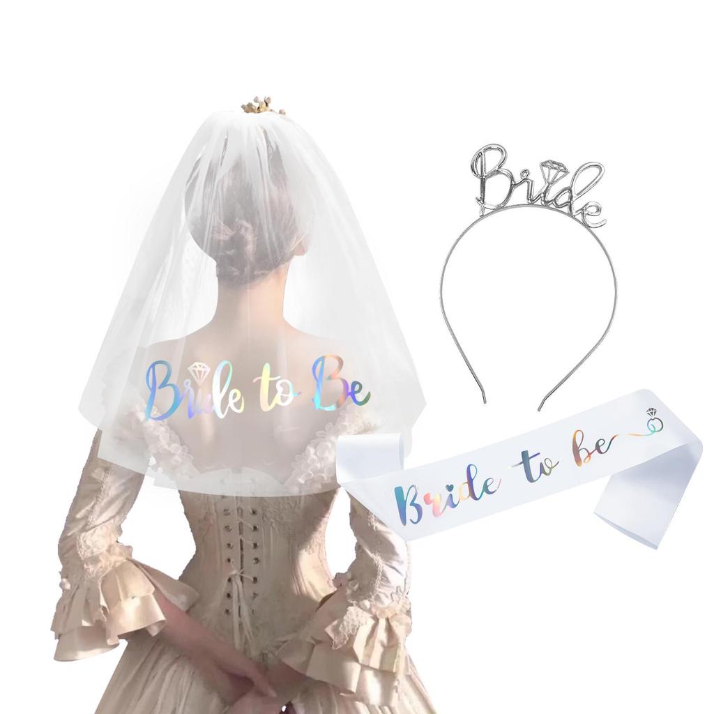 Rose Gold & Silver Bridal Veil and Headband Set with Shoulder Straps
