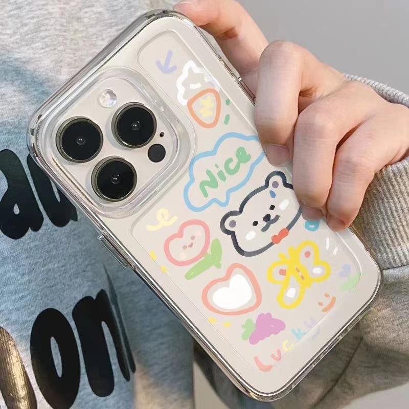 Graffiti Schmetterling Bär Sturzsichere Handyhülle für Apple iPhone 16 Pro Max, 15 Pro, 14, 13, 12 Pro - Transparentes Nischendesign