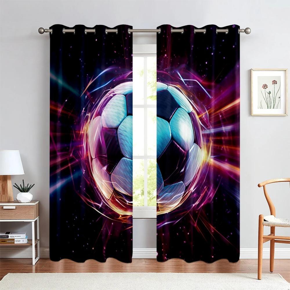 Football Print Curtains Watercolor Color Sports Boy Kids Room Living Room Kitchen Decoration Window Curtains Can Be Customized